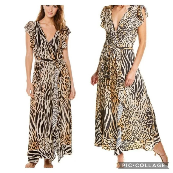 Melissa Odabash Brianna Wrap Dress Cover Up Leopard Maxi Animal Print Ruffle XS - Picture 4 of 10
